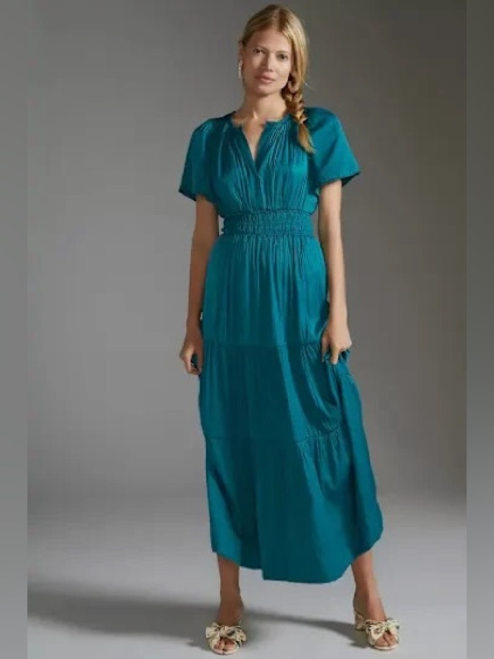 Anthropologie Somerset Maxi Dress Satin Teal Turquoise Small